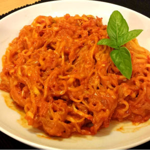 Spaghetti di Zucchine in crema di Peperoni